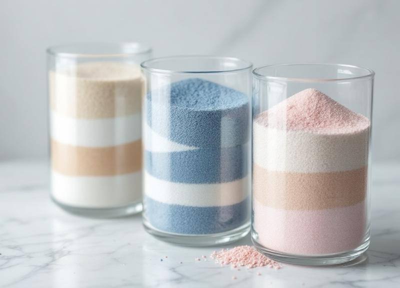 Arena decorativa de colores en recipientes de cristal