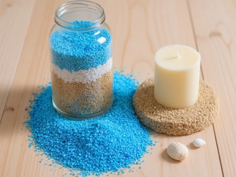 Composiciones de decoración natural con arena gruesa turquesa y elementos marinos