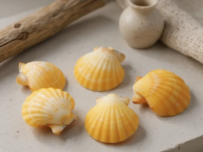 Conchas de mar vexillium striatus orange para decoración costera atemporal.