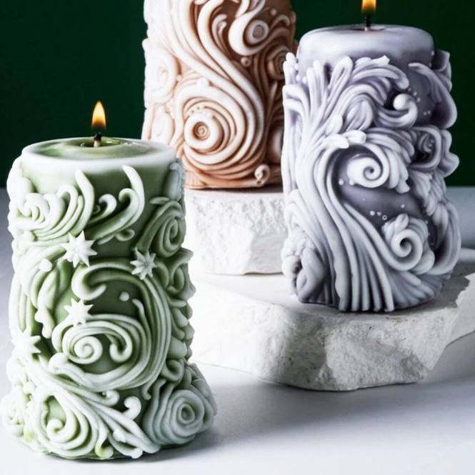 Molde cirio decorativo con arabescos y flores