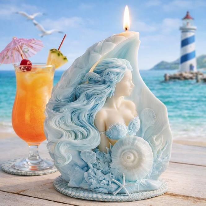 Molde vela sirena en una concha